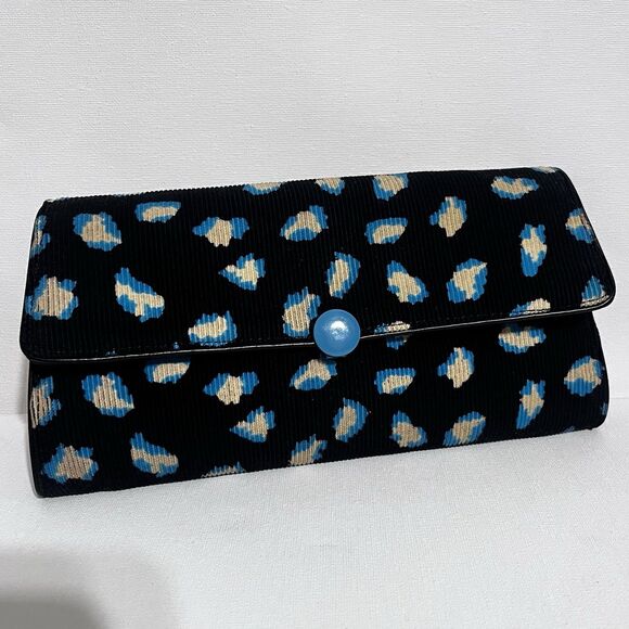 Marc Jacobs Abstract Leopard Print Corduroy Flap Clutch Blue Beige Button - Picture 1 of 16